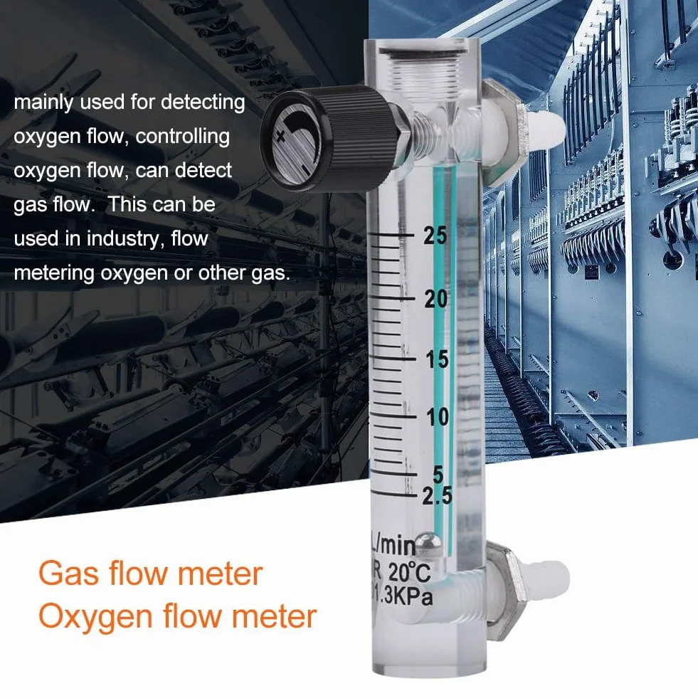 Sauerstoff Luft Gas Durchflussmesser, 2.5-25LPM 8mm Rohr Durchflussmesser Durchflussmesser für Gas Flüssigkeit mit Regelventil