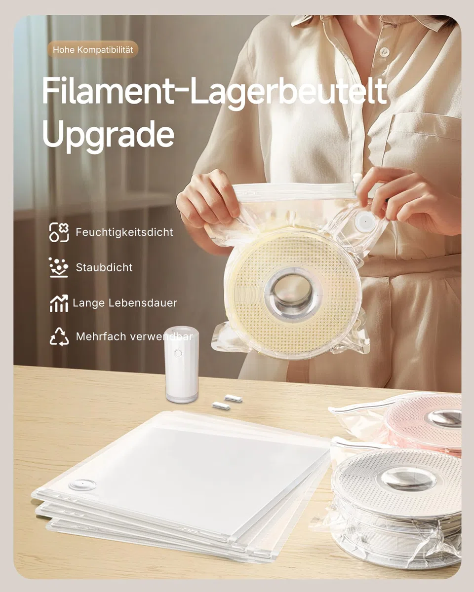 YOOPAI Vakuumbeutel-Kit für 3D-Drucker-Filament mit Automatischer Pumpe, 20 Extra Große Aufbewahrungs Beutel (38x33 cm) Kompatibel mit Bambu Lab 1.75mm Filament