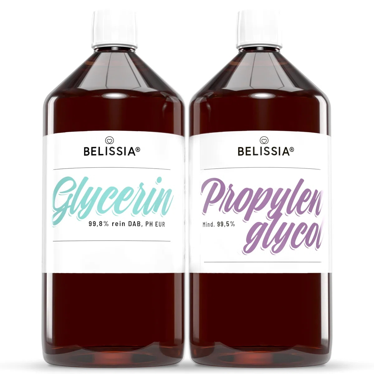 Belissia Glycerin (VG 99,8%) 1000ml E422 + & Propylenglykol (PG 99,5%) 1000ml E1520 | Laborqualität, Kosmetik, Pharma, Lebensmittel, Vegan