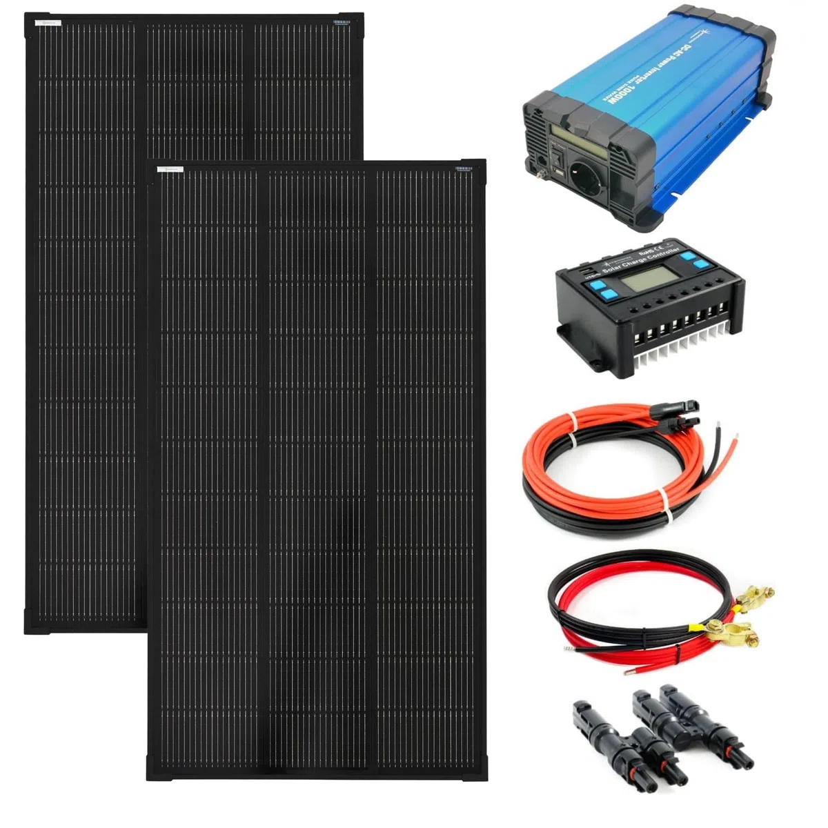 SOLARTRONICS Komplettset 2x120 Watt Solarmodul 1070x580x35, FSD 1000W 12V Spannungswandler 20A Laderegler