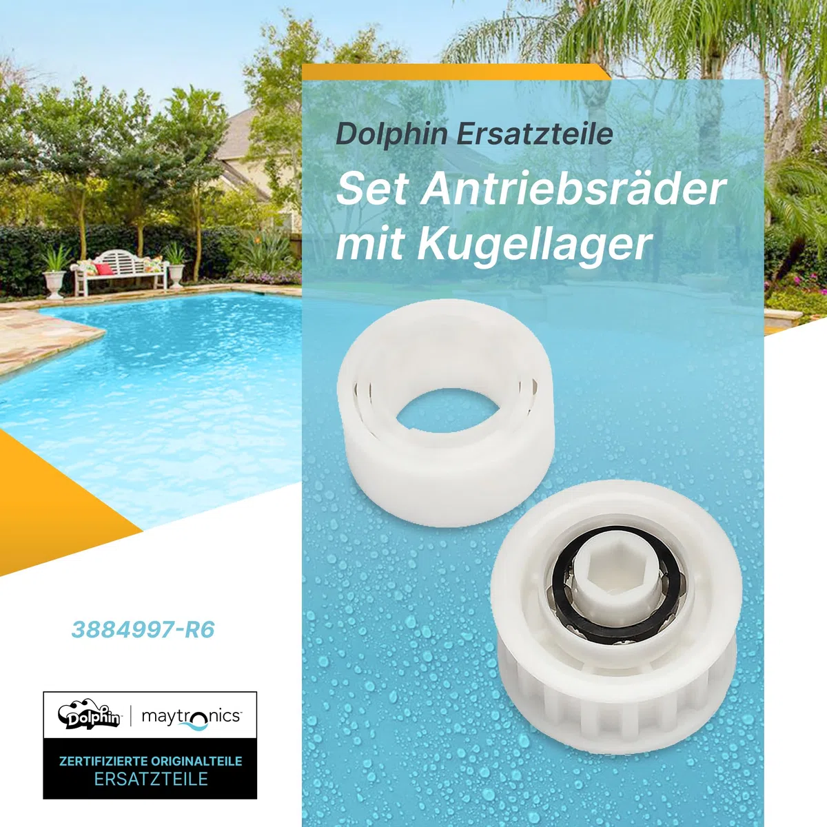 Dolphin Original-Ersatzteil - Führungsräder (4 Stück) mit 2 Zahnriemen - Teilenummer 3884997-R6