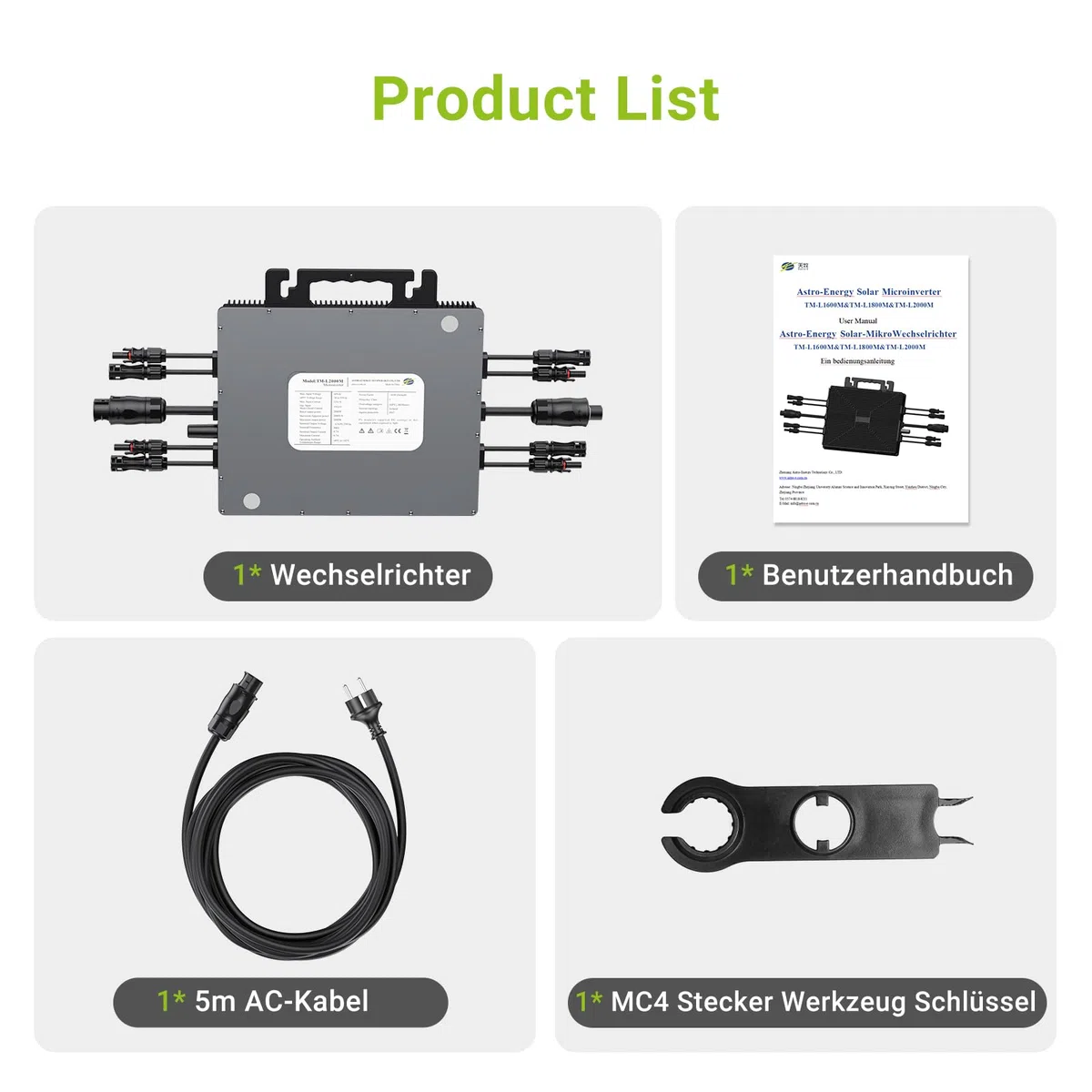 Mikrowechselrichter 2000W, Wechselrichter Balkonkraftwerk mit WLAN, Plug & Play, App Steuerung, 5M AC-Kabel, PV-Wechselrichter, MPPT Integrierter