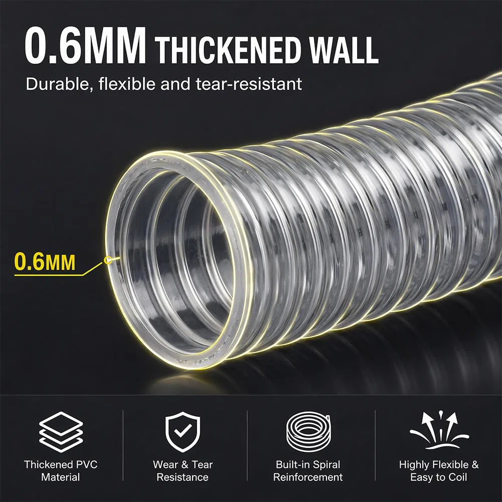 50mm Transparenter PVC Absaugschlauch 3m, Staubsaugerschlauch Universal Spiralschlauch Staubsammelschlauch Flexibel für Werkstatt Staubsauger, Teichpumpe, Absauganlage, Luft & Wasser Transport