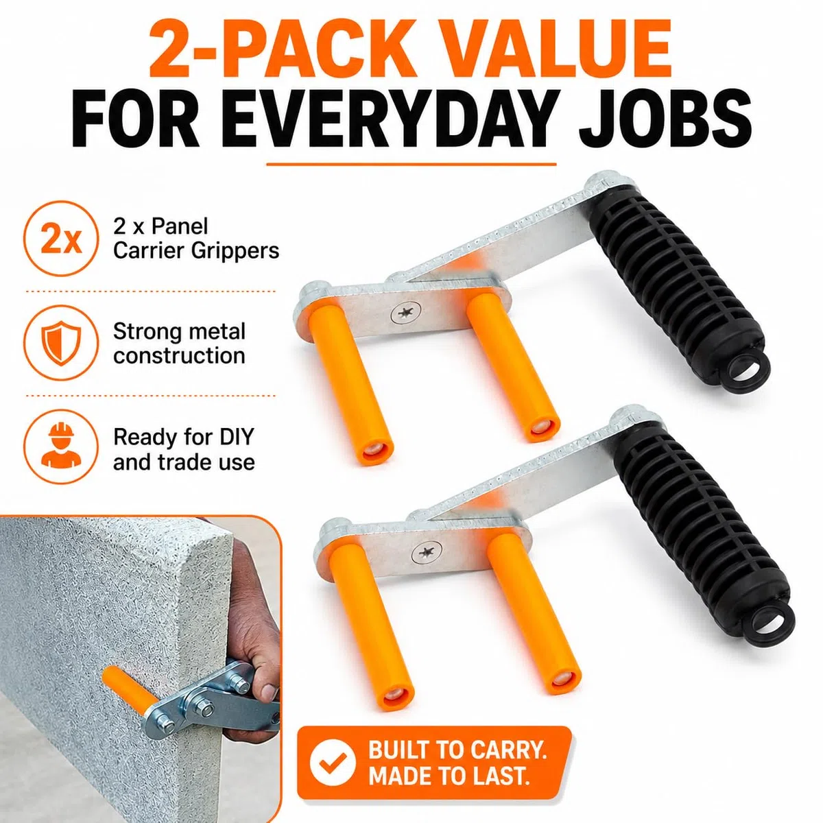 2PCS Panel Carrier Gripper Allzweck-Trockenbauheber Ergonomische Platte Glasträger Handlicher Griff Handträger Board Lifter für Sperrholz Trockenbau Spanplatte Dicke Glasplatten Blech Waren,Silbrig