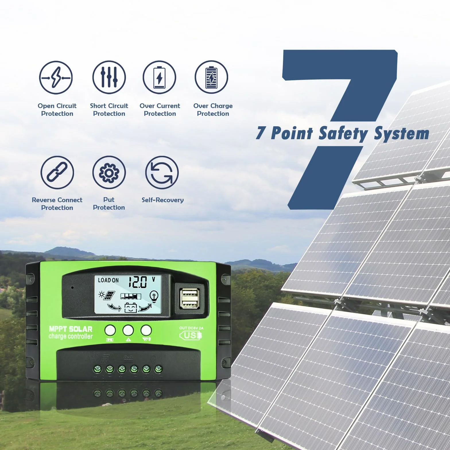 Depvko 100A MPPT Solarladeregler, 12V/24V Solar Laderegler Auto Tracking Solarpanel Regler mit LCD Display Dual USB Anschluss, Timer-Einstellung für Gel-versiegelte Flut- und Li-Batterien (Grün)