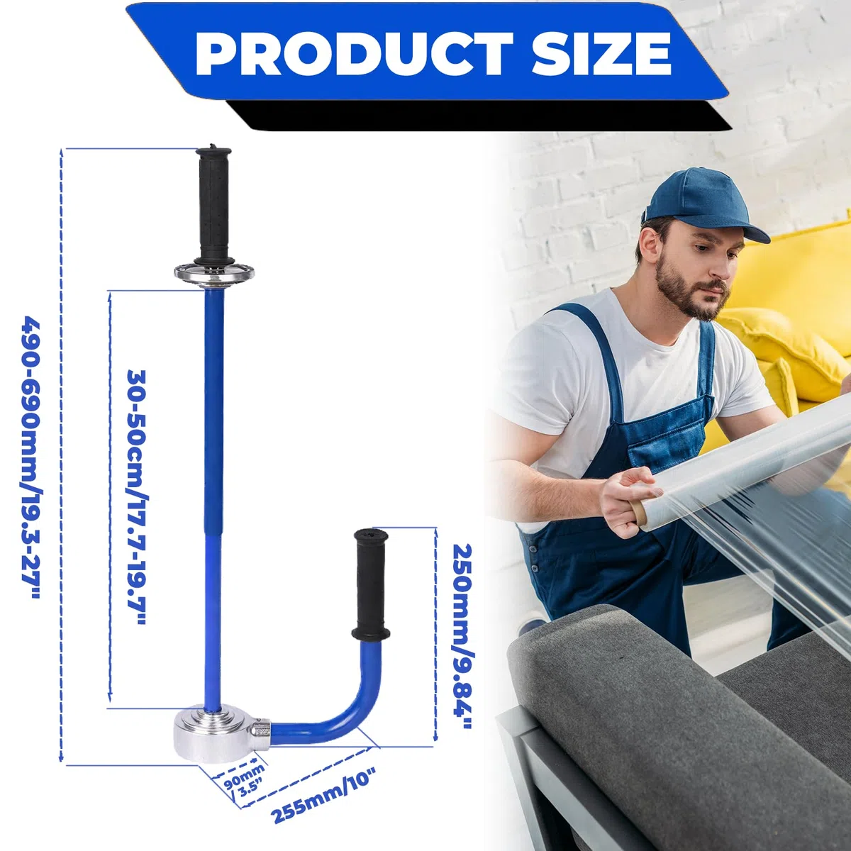 Stretchfolienspender, robuster Karbonstahl, Stretchfolien-Verpackungsmaschine, verstellbare Breite, Stretchfolie mit Griffen, Schrumpffolienspenderhalter für Möbel