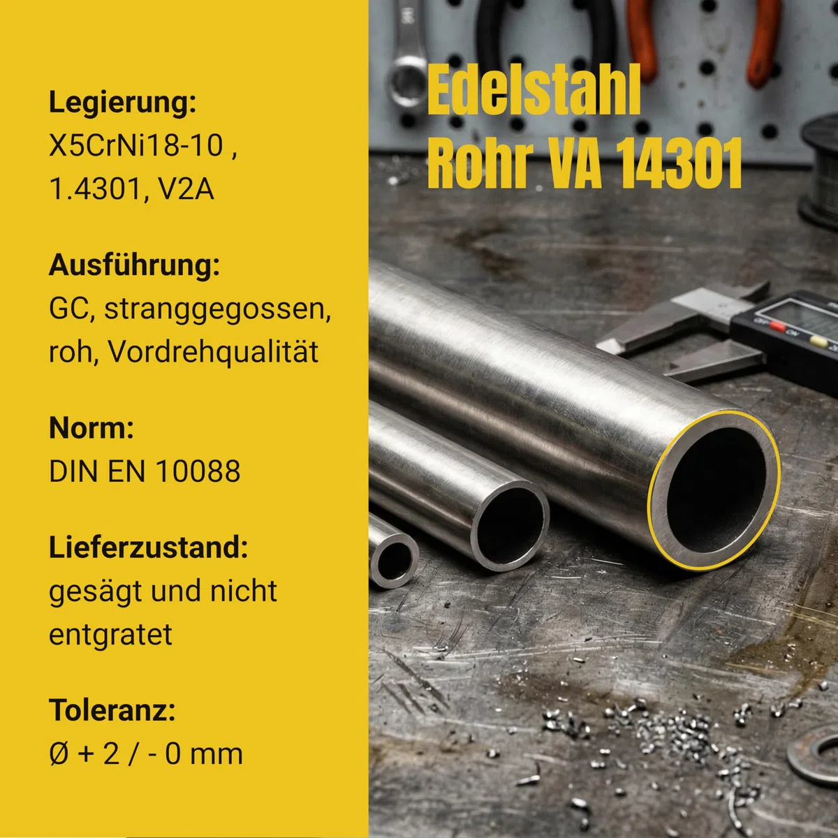 Färber 1.4301 VA Edelstahlrohr nahtlos 20x3mm L=500mm Rundrohr
