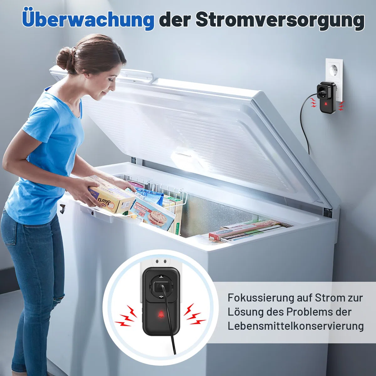 Stromausfallalarm melder mit LED Anzeige, 0-110db Stromausfallmelder Stromausfall Alarm bei Stromausfall im Gefrierschrank, 7 wählbare Alarmtöne Monitor für Kühlschrank, Tauchpumpen & Aquarium