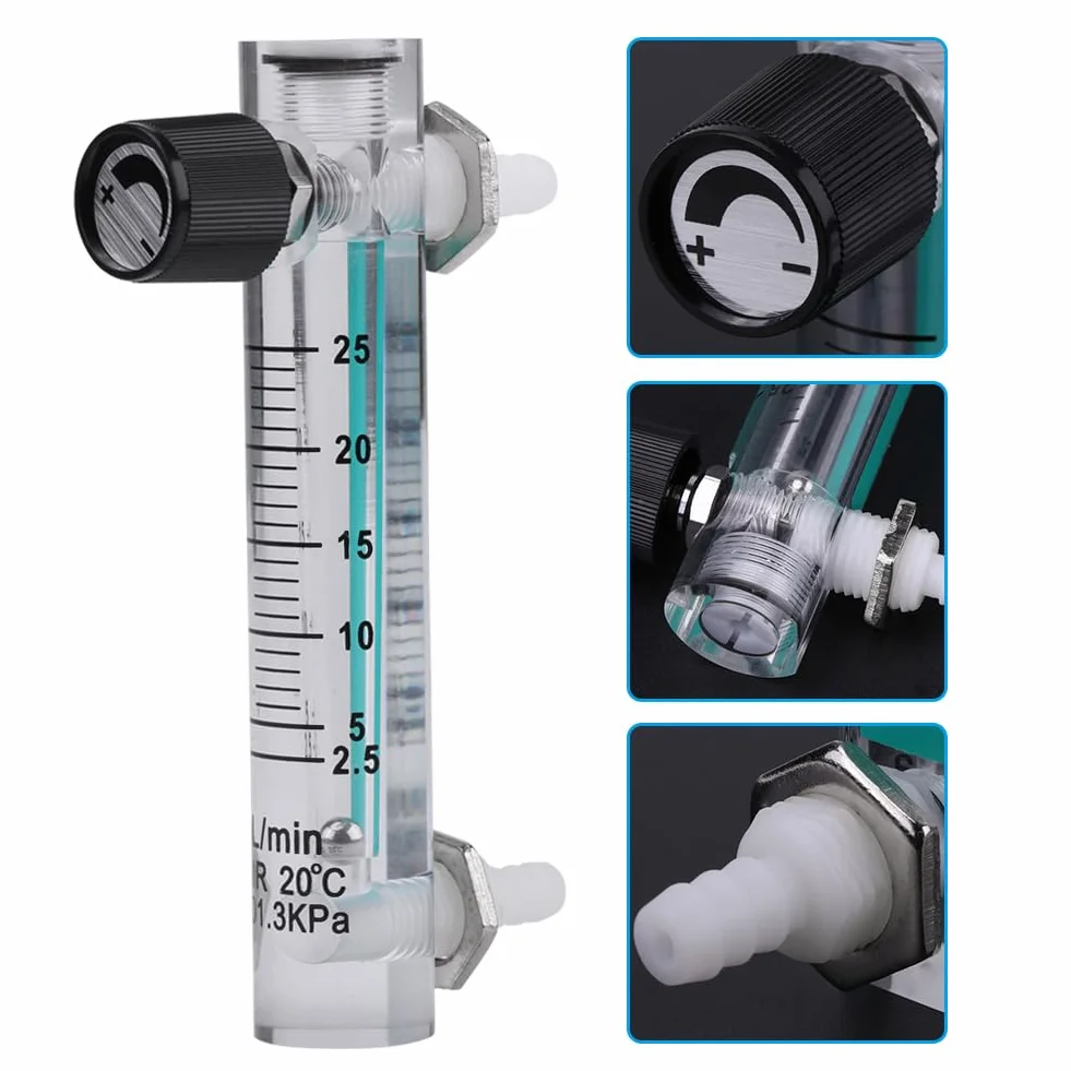 Sauerstoff Luft Gas Durchflussmesser, 2.5-25LPM 8mm Rohr Durchflussmesser Durchflussmesser für Gas Flüssigkeit mit Regelventil