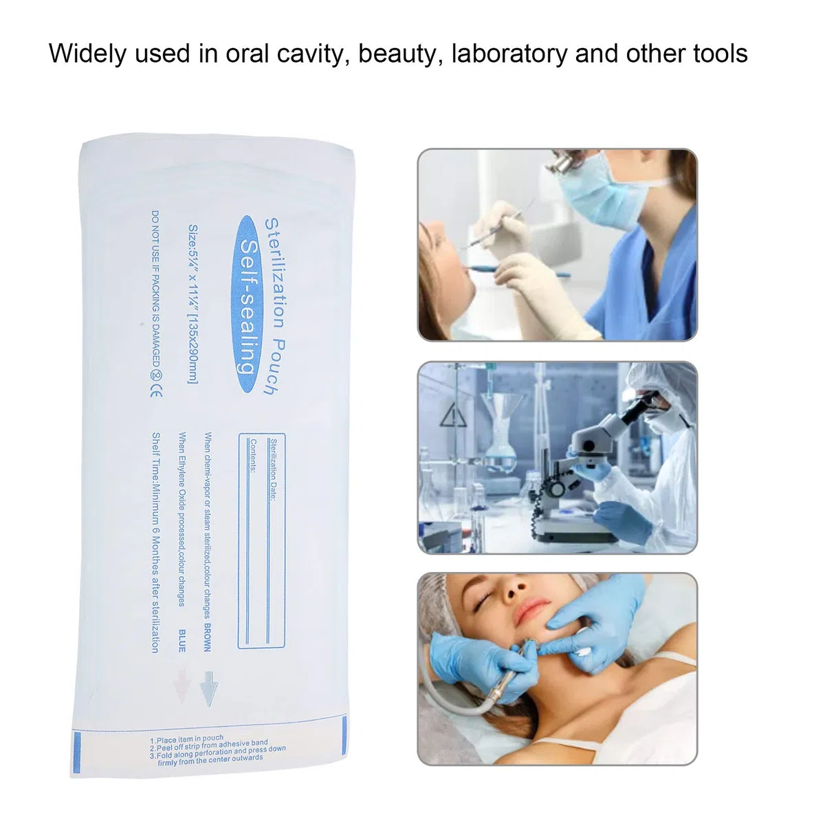 200Pcs/Box Selbstdichtender Sterilisations-Autoklavenbeutel für Dentalwerkzeuge Dentaler selbstdichtender Sterilisationsbeutel, Einweg-Sterilisationsbeutel, für Reinigungswerkzeuge(135 * 260 mm)