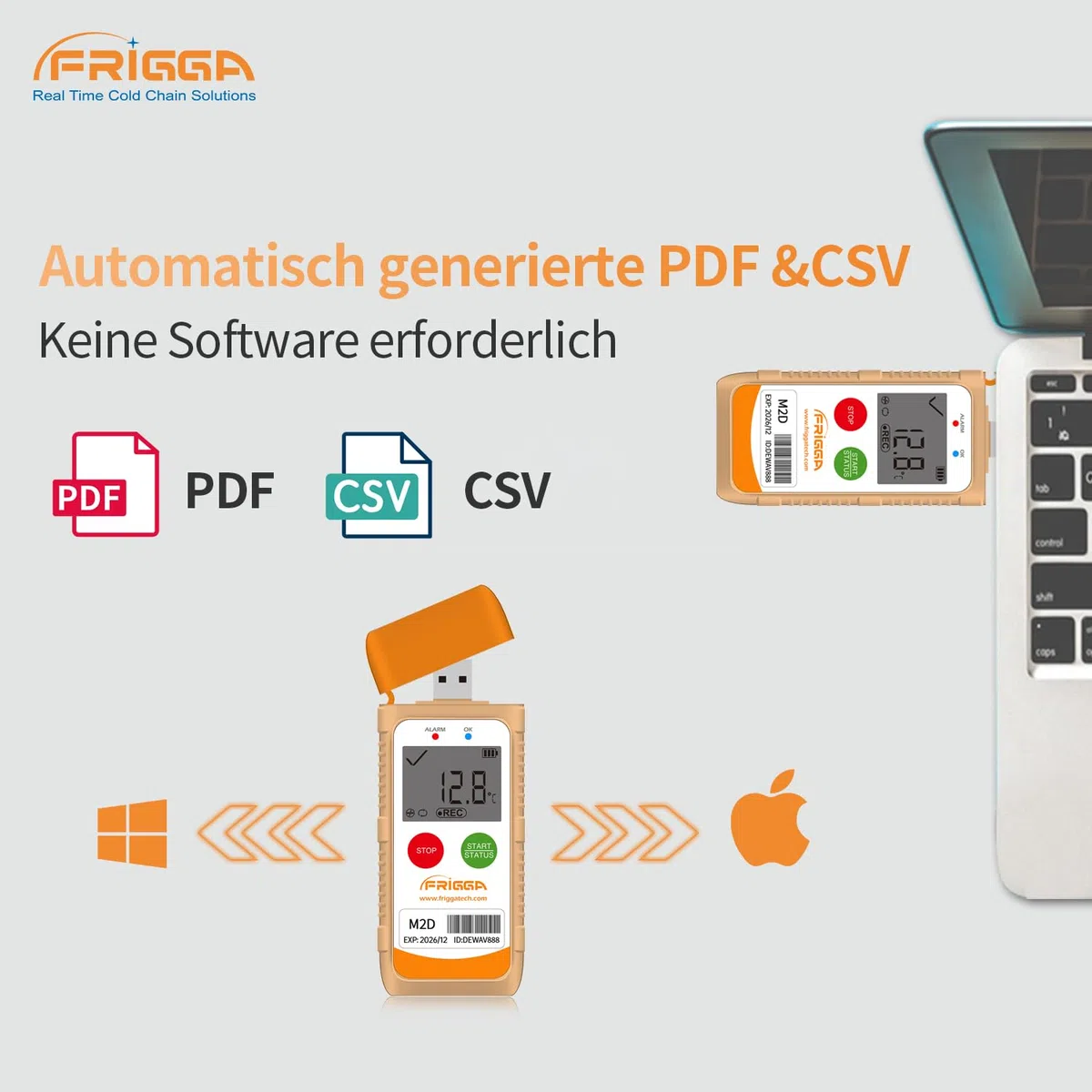 Frigga M2D Wiederverwendbare Temperatur Datenlogger USB Digitaler Temperatur Rekorder 14400 Punkte Hochpräzise Thermometer Logger PDF CSV Bericht (1pack)