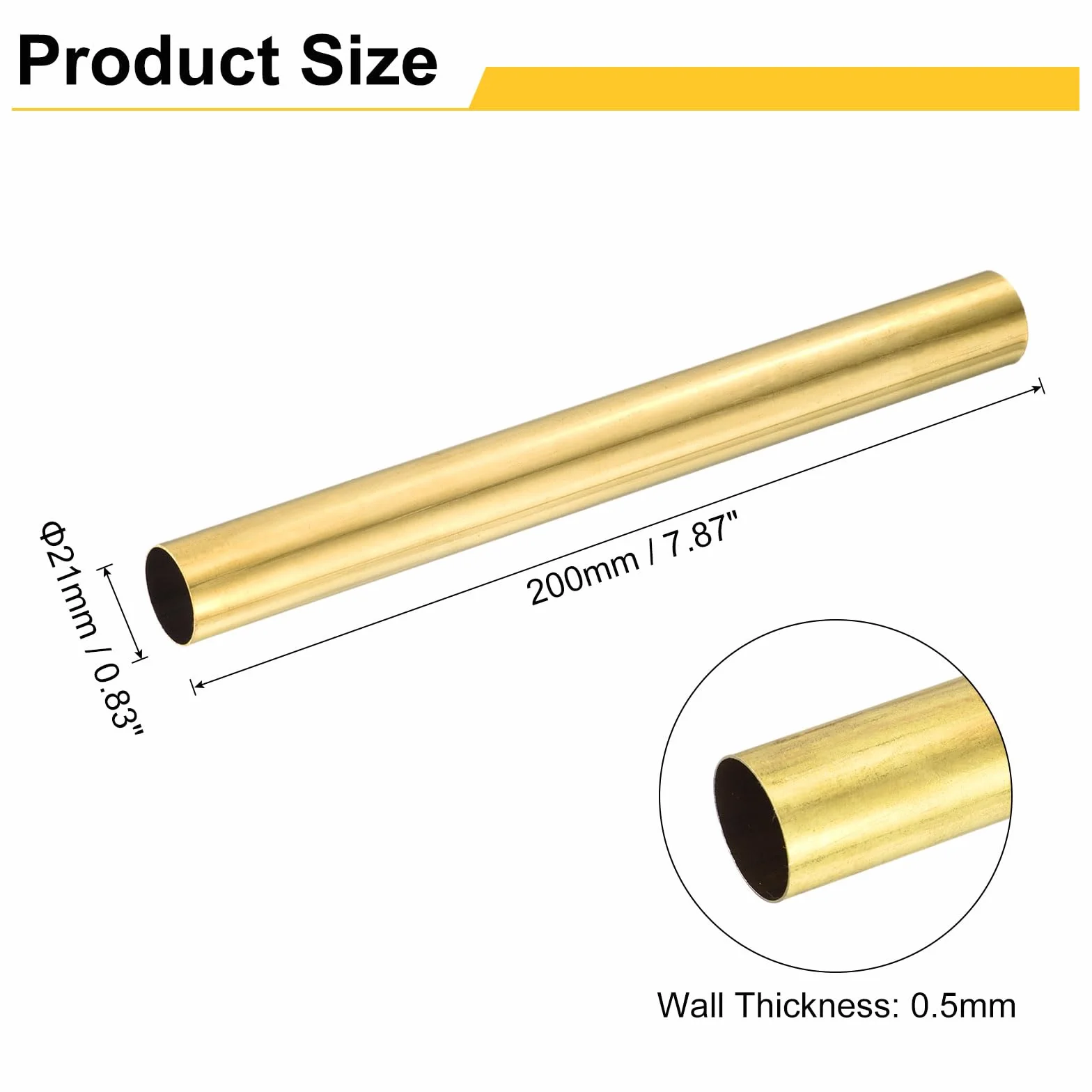 sourcing map 2 Stück H62 Messing-Rundrohr, 21 mm Außendurchmesser, 0,5 mm Wandstärke, 200 mm Länge, nahtlos, präzise, gerade Rohre für Heimwerker-Projekte, Handwerk, Gartenarbeit, Industrie