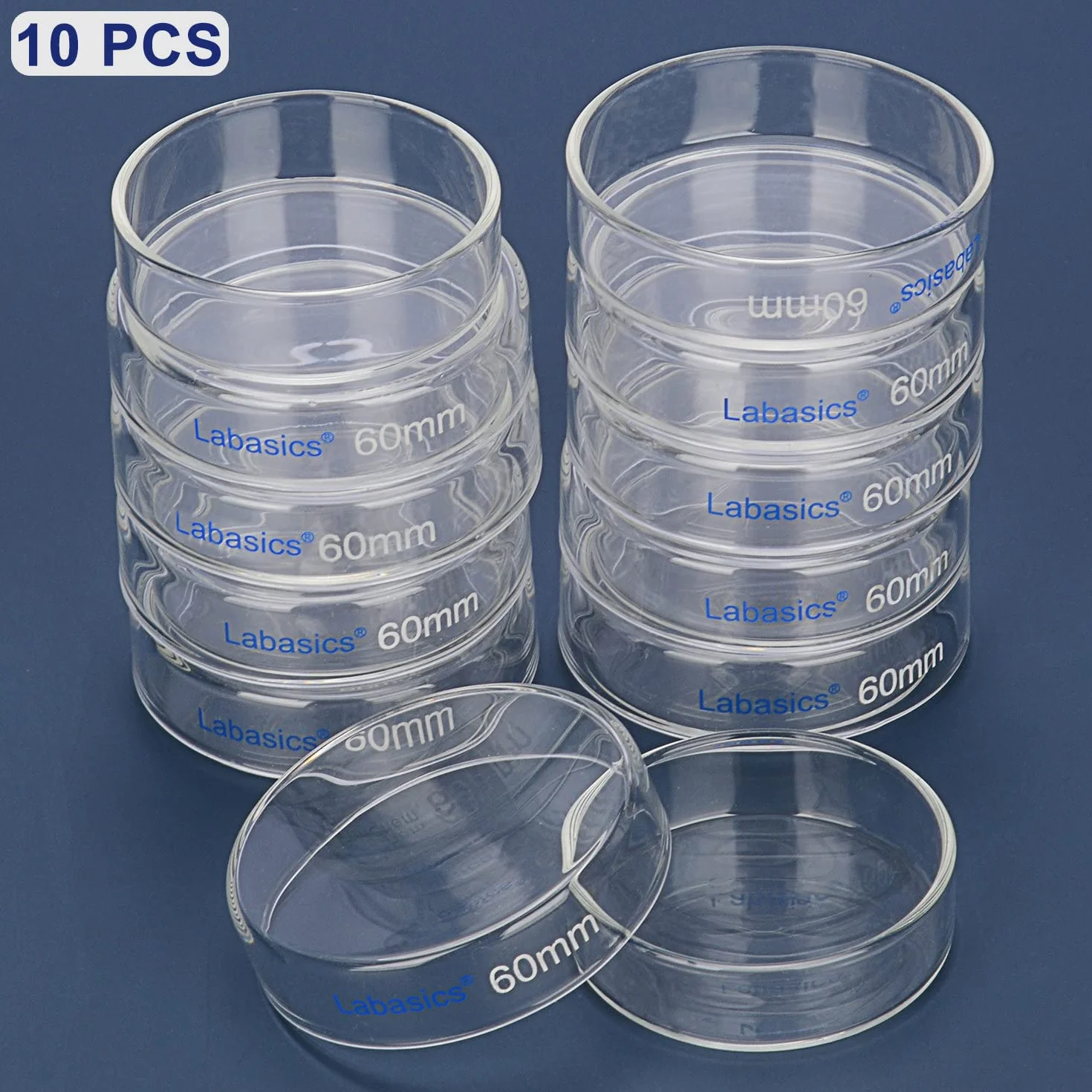 Labasics 10er-Pack Glas Petrischalen, 60x15 mm Autoklavierbare Zellkulturschalen aus Borosilikatglas Petrischalen mit Durchsichtigem Deckel für Labor