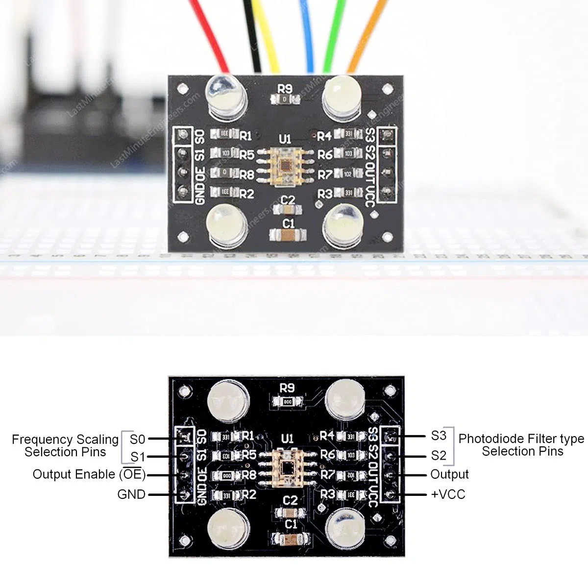 TCS230 TCS3200 Farberkennungs-Sensormodul Detektormodul Farberkennungssensorl DC 3-5V 4 LED mit DuPont-Kabel für Arduino