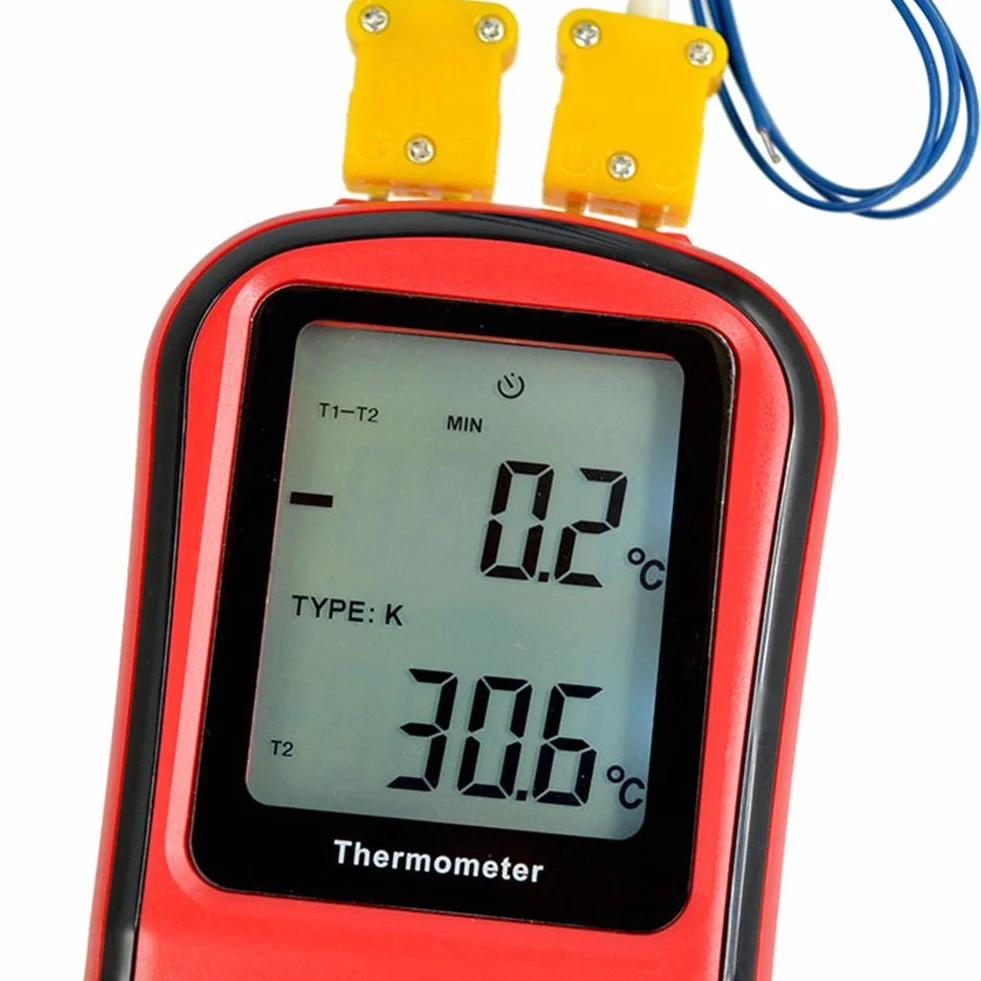 RGBS Dual Channel Digitales Thermometer mit zwei K-Typ Thermoelemente Temperatur Messgerät mit LCD Hintergrundbeleuchtung für K/J/T/E/R/S/N Thermoelement, für Industrie, Landwirtschaft, Meteorologie