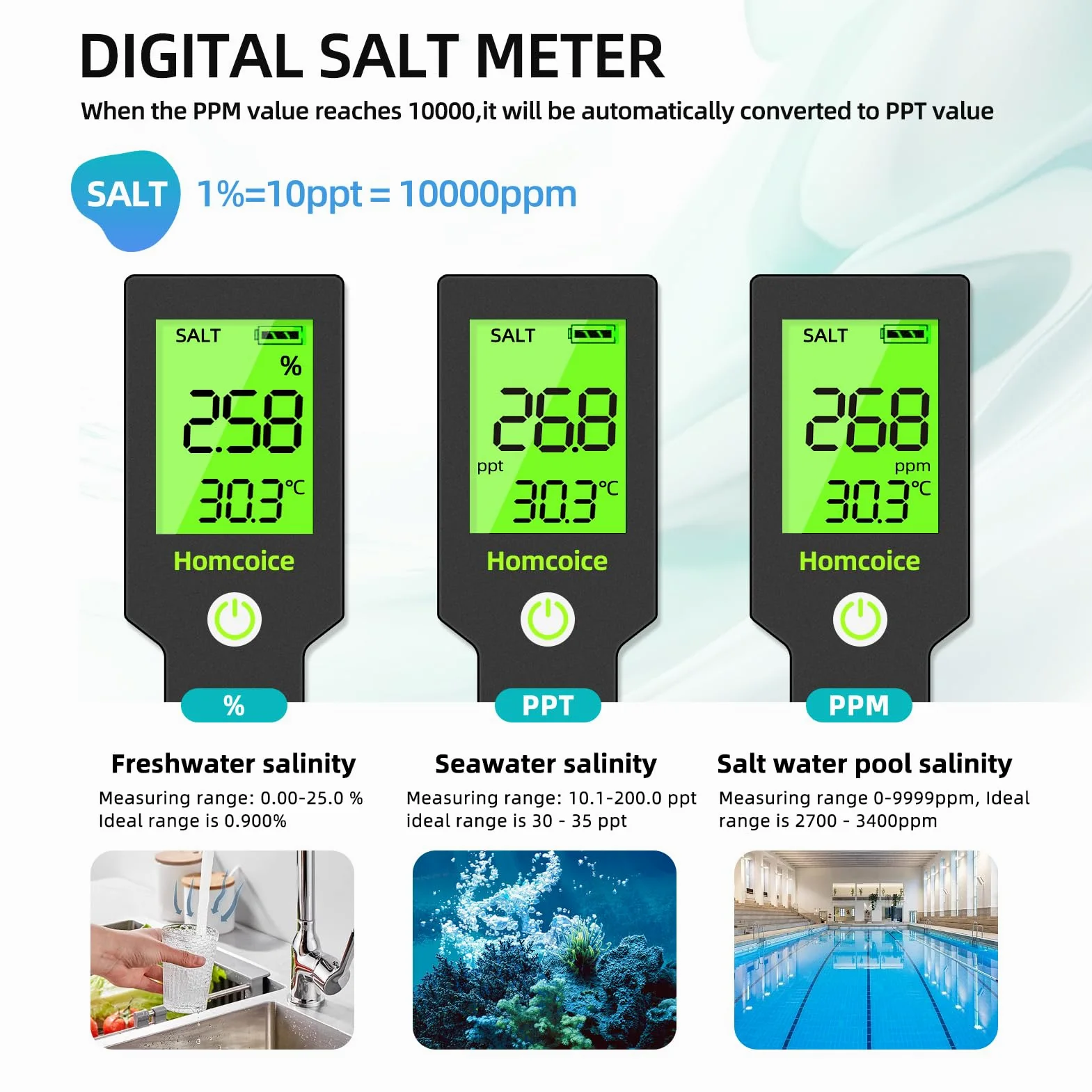PH Messgerät 5 in 1 TDS EC SALT Temperatur pH Wert Messgerät IP67 wasserdicht, Pool pH Tester 0,01 hochpräziser digitaler Wassertester Trinkwasser mit ATC-Funktion