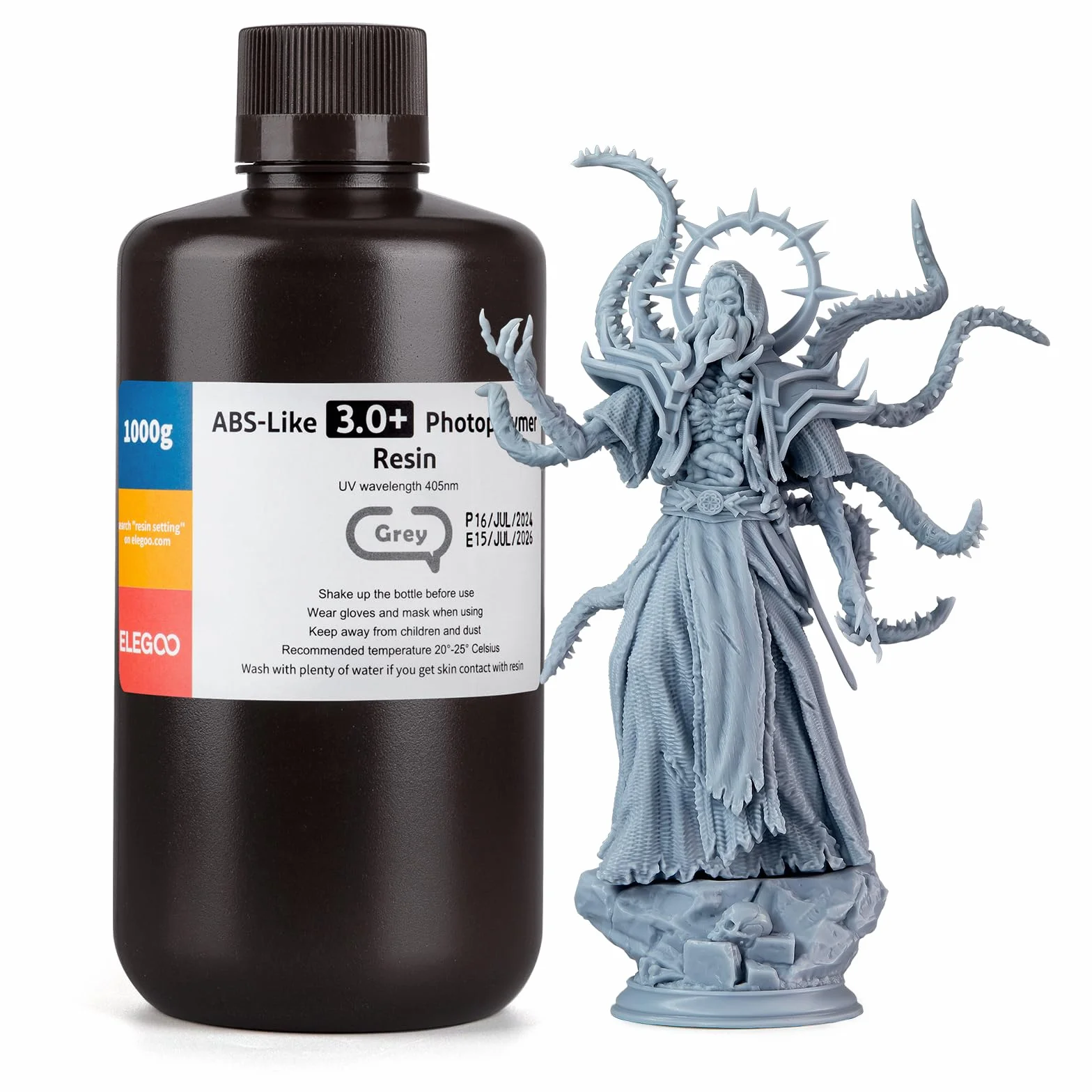 ELEGOO ABS-Like Resin 3.0 Plus, Verbessertes 3D-Drucker Photopolymer Harz, Höhere Hitzebeständigkeit, Schnelle Aushärtung, Hohe Präzision, Nicht Spröde, Grau 1000g