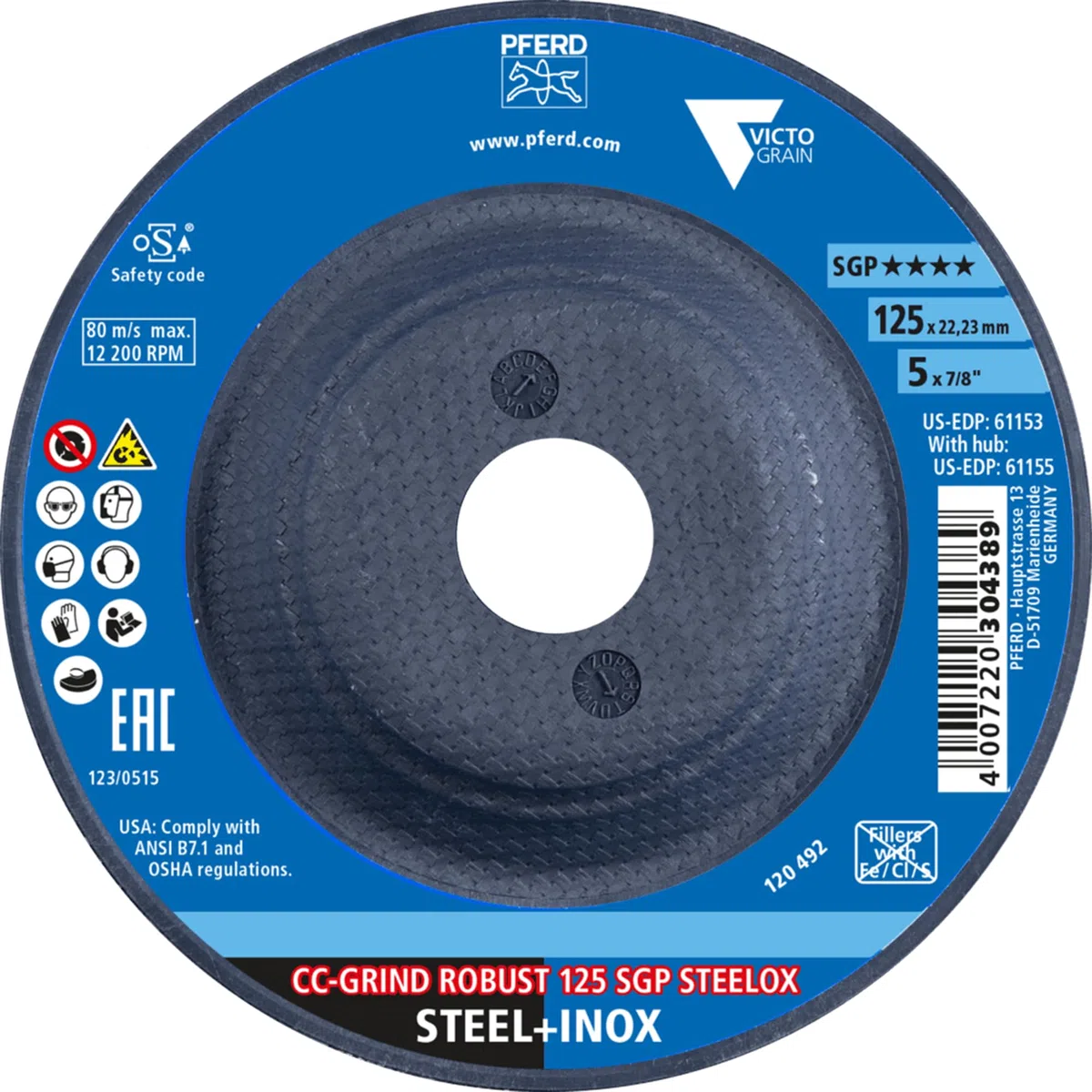 PFERD TOOLS CC-GRIND ROBUST 125x22,23 mm Schleifscheibe SGP STEELOX für Stahl & Edelstahl mit VICTOGRAIN Körnung - 10 Stück Ergonomisch und Langlebig