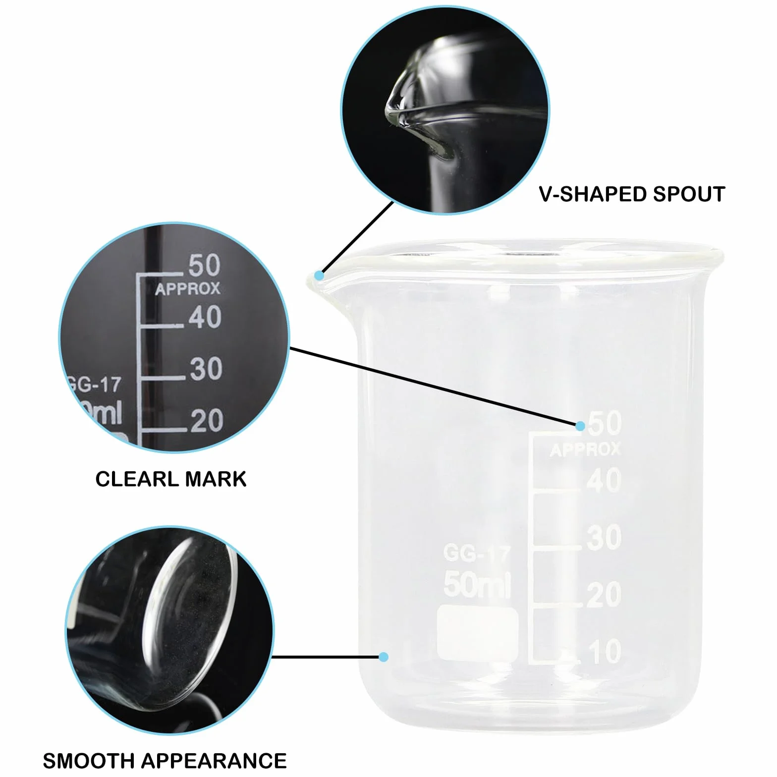 10 Stück Glas Messbecher 50 ml Volumetrische Transparente Becherglas Laborglaswaren für Labor Küchen Bedarf (1)