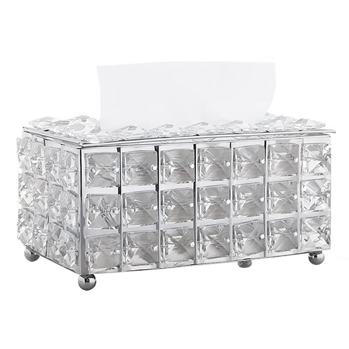 Kristall-Taschentuchbox-Halter, silberfarben, luxuriöser Taschentuchspender aus Metall mit Kristallakzenten, moderner Organizer für Wohnzimmer und Badezimmer