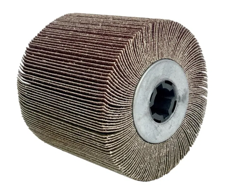 Lamellenbürste für Satiniermaschine 120x100 mm, Körnung 60, max. Drehzahl: 3700 U/min, DEDRA, Aluminiumoxid, flexible Schleiflamellen, resistenz gegen Verstopfung und Überhitzung