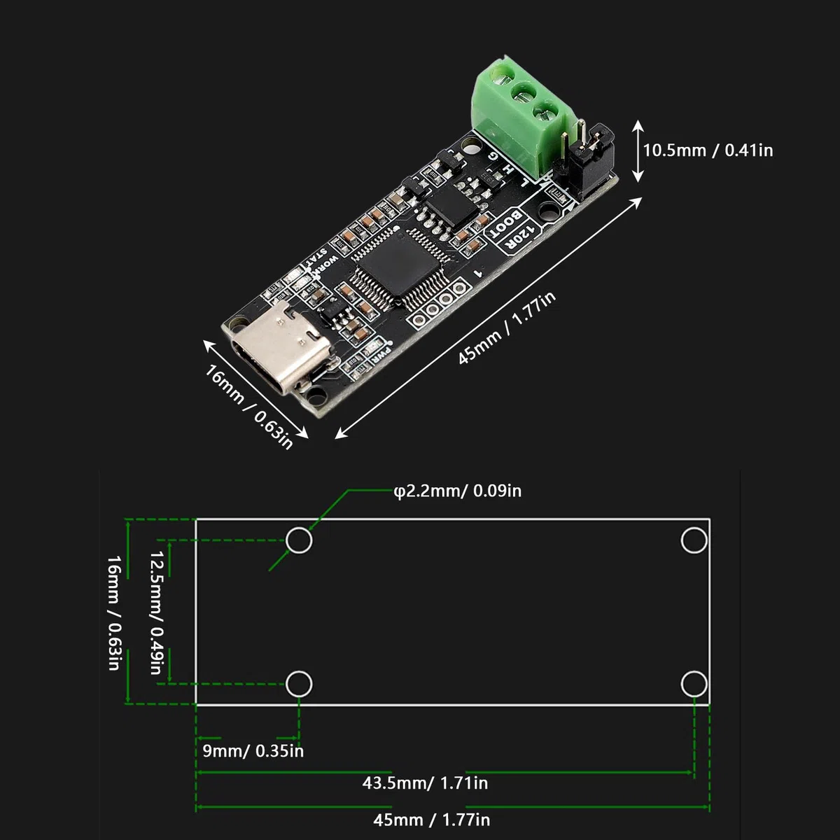 CANable 2.0-Modul, CAN-Analysator, USB-zu-CAN-Adapter, USB-CAN-Analysator-Modul-Konverter-Adapter