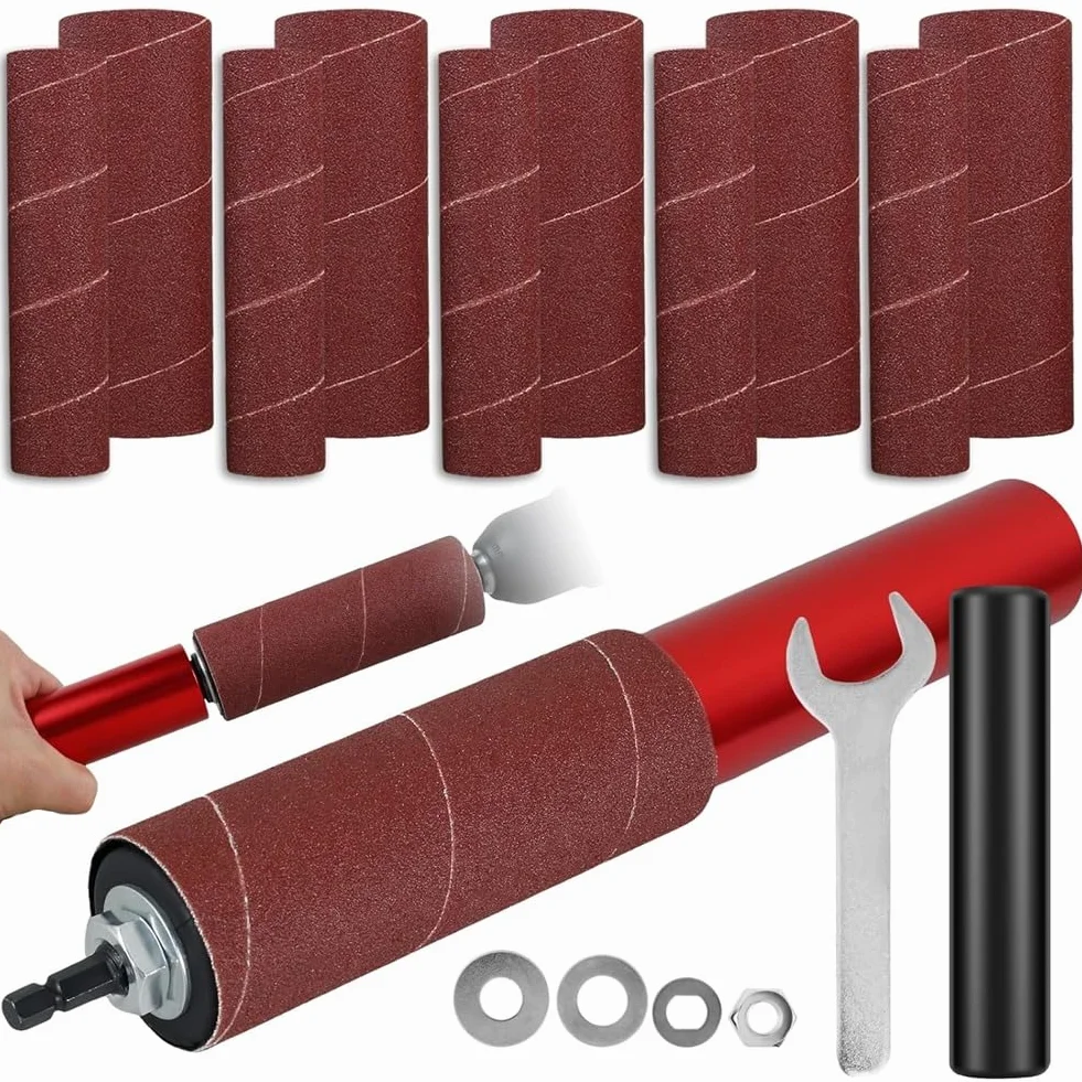 Trommelschleifer-Set, Gummi-Schleiftrommel, Spindelschleifer-Adapter, mit 120er-Schleifpapiertrommel, Schleifhülsen, Bohrmaschine