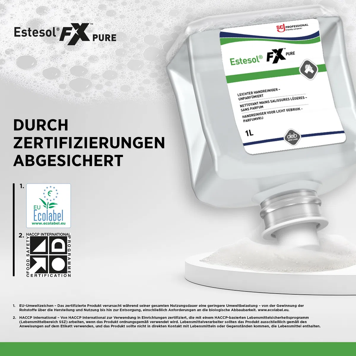 SC Johnson Professional Estesol FX Pure – Lösemittelfreier Power-Schaumhandreiniger – Für leichte bis mittlere Verschmutzungen – Parfümfrei – Kartusche 1 L – Für gewerbliche Anwendung