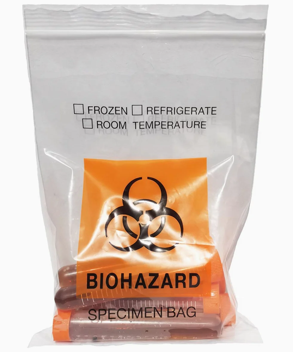 Getue daarcin 50 Stück Biohazard Specimen Bags, 15 x 25 cm, Labortasche mit Biohazard-Logo, Reißverschluss, mit Außenfach