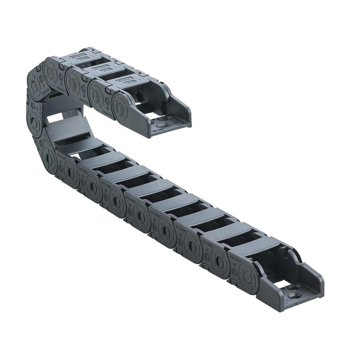 JFLO 1M, Energiekette 18x 25,37,50mm R38 aussenseitig zu öffnen - Schleppkette - Kabelführung inkl. 2 x Anschlusselemente (Mitnehmer und Festpunkt) (JN1825QW)