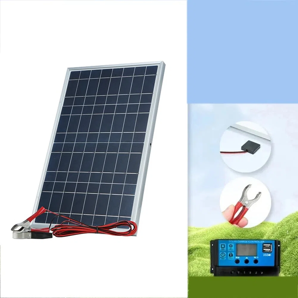 30W Mono Solarpanel Kit 12-V-Solarmodul-Komplettset, 30 W Leistung, Tragbarer Solaranlage, Wiederaufladbarer Solarzellengenerator für Auto RV Marine Boot für Hause