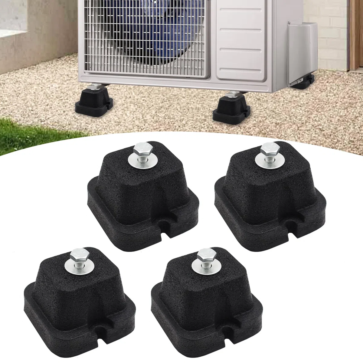 4 Stück Bodenkonsole Dämpfungssockel für Klimaanlage und Wärmepumpe, Gummipuffer Schwingungsdämpfer, Antivibrationsfüße aus Gummi, Wasserdichter und Stoßdämpfender, 500KG Belastbar