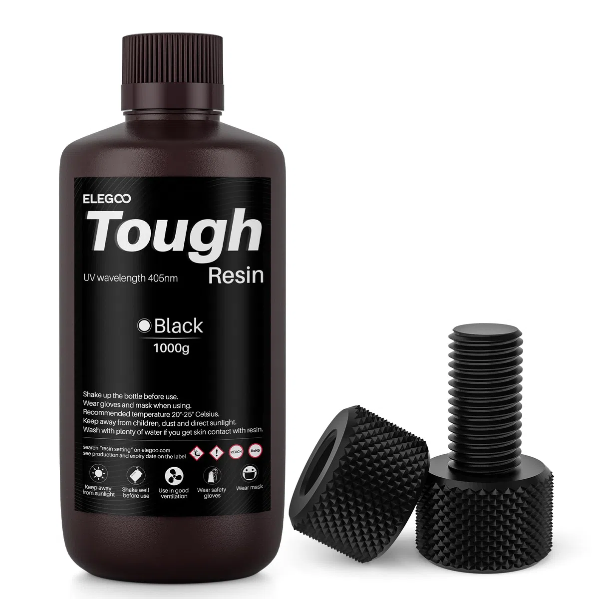 ELEGOO Tough Resin, 3D Drucker Harz mit Hoher Schlagzähigkeit und hoher Zähigkeit, 3D Resin für MSLA 3D Drucker, Schwarz 1000g