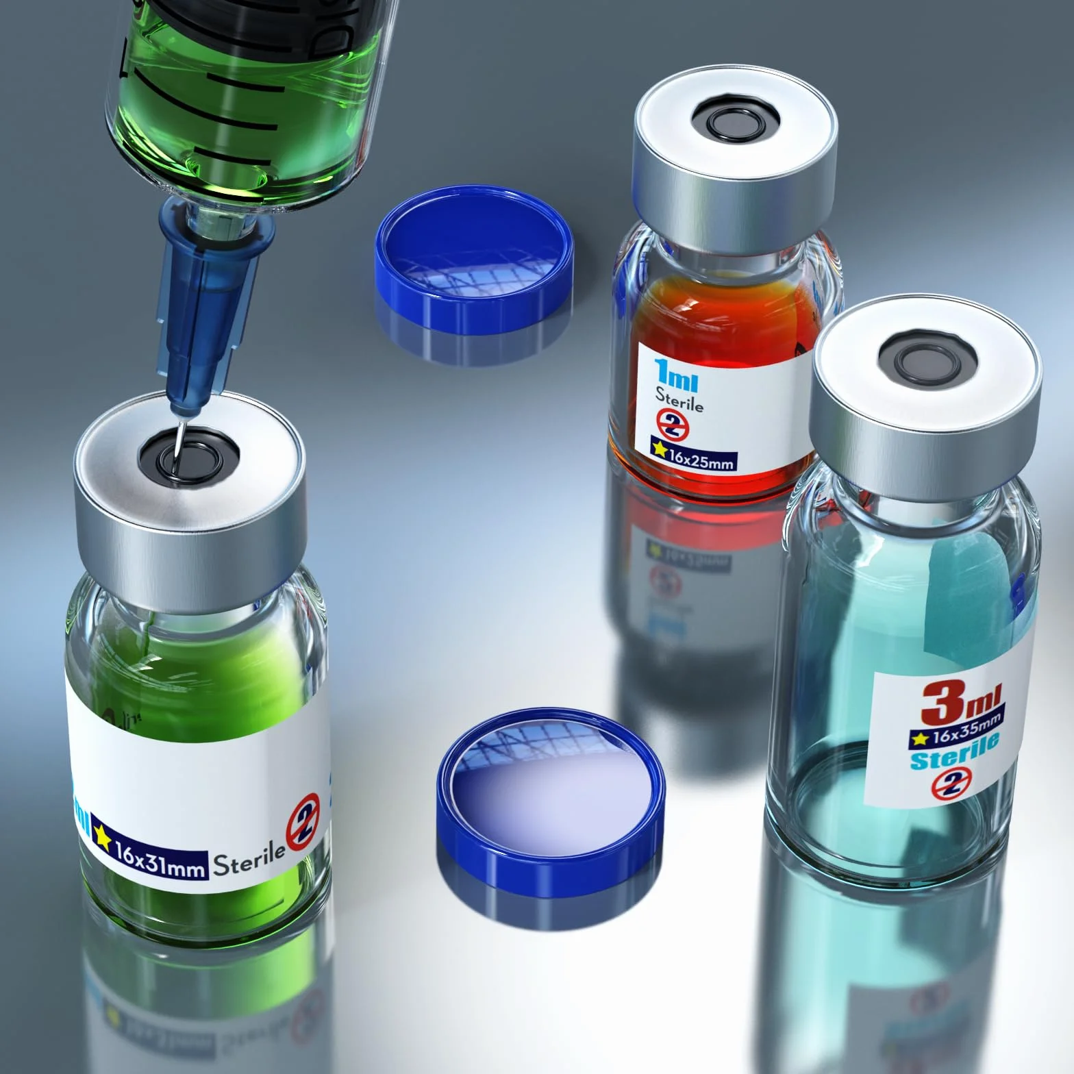 Ks-Tek Sterile leere Ampullen mit selbstheilendem Einspritzanschluss, mit Aluminium-Kunststoffkappe, steriles Paket (2 ml klar, 10)