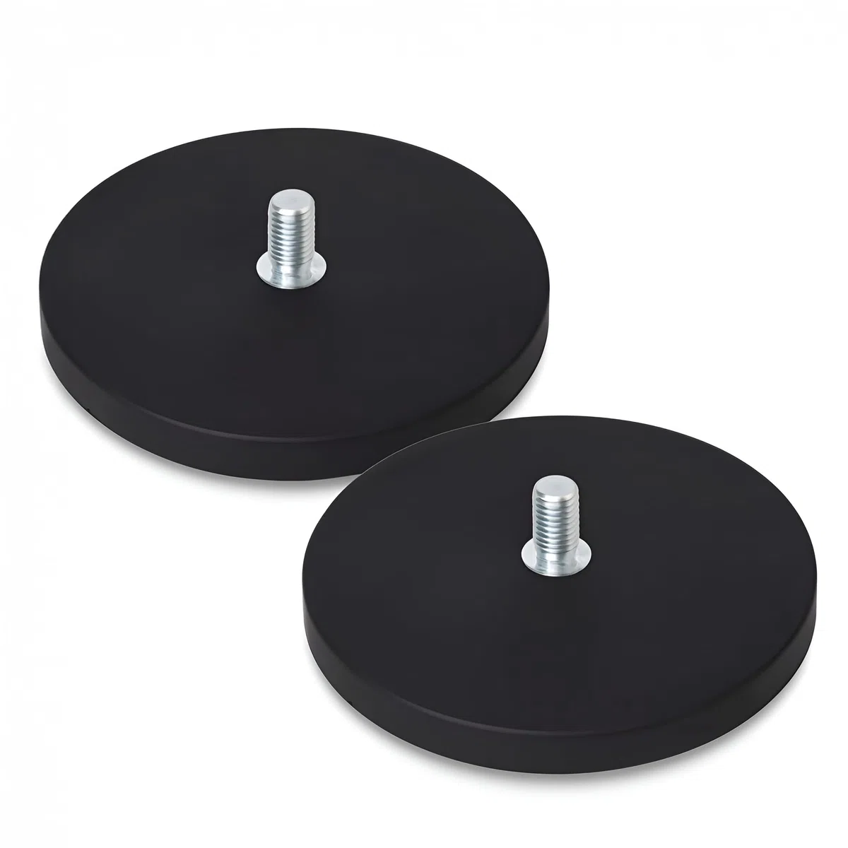 2 x Neodym Magnet-System gummiert Ø 88 mm Gewinde-Zapfen (Außen-Gewinde) M8 - Haftkraft 55 kg - 2 Stück - Starke Magnete mit Gummi-Mantel - Anti-Rutsch Beschichtung