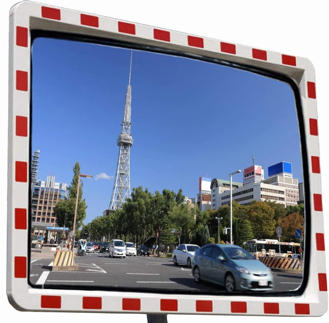 professioneller Verkehrsspiegel mit Reflektoren Konvexspiegel Sicherheitsspiegel Beobachtungsspiegel 40x60 cm Top Sicht mit Dichtung wetterfest Einfahrt Ausfahrt Strasse Garage