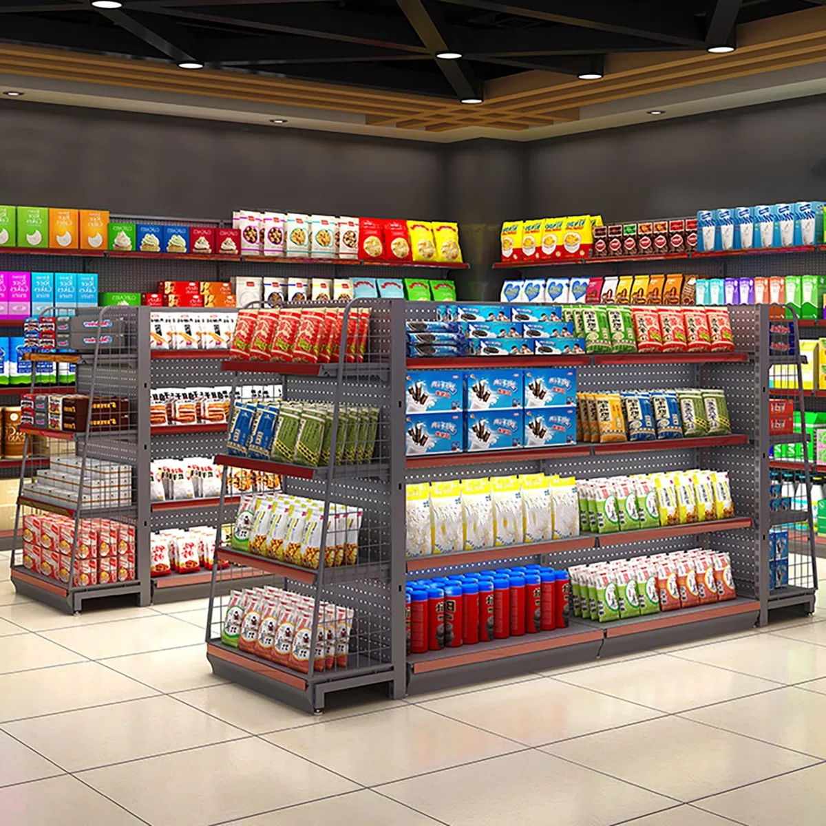 Doppelseitiges Einzelhandelsregal, Wanddisplay, platzsparendes Gondelregal für Supermärkte und Convenience Stores
