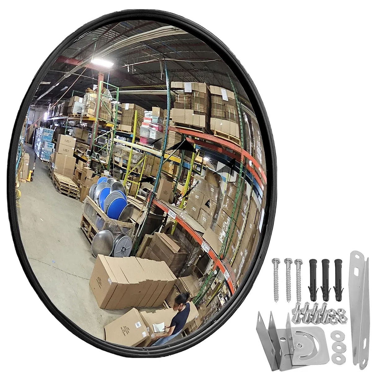 60 cm Konvexspiegel Schwarz – Verstellbarer Verkehrsspiegel für Innen- & Außenbereich – Weitwinkel Acrylspiegel für Garage, Einfahrt, Straße, Lager & Büro (60cm-Schwarz)
