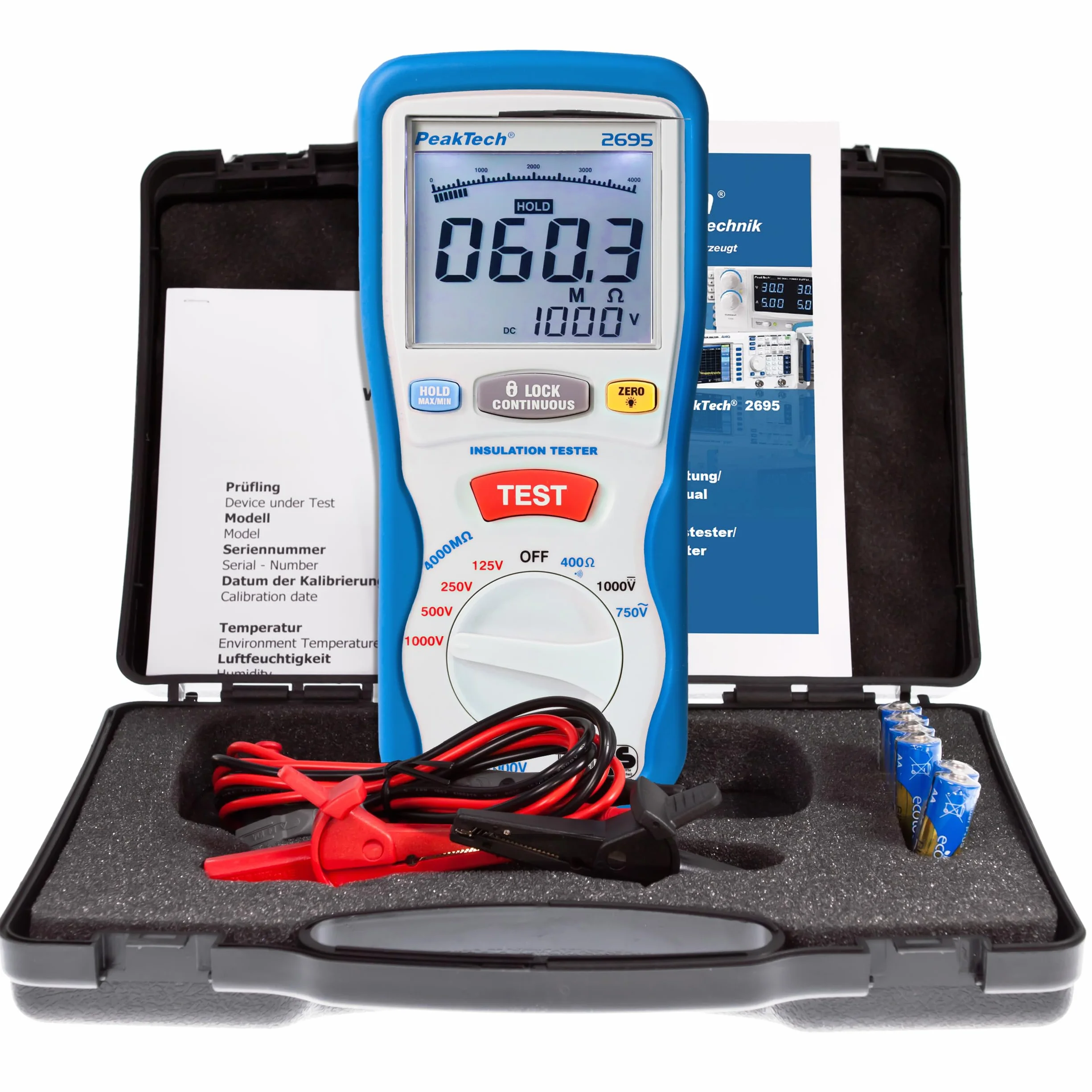 PeakTech P 2695, Digitales Isolationsmessgerät, 3 ½-stellig, Installationstester - 125/250/500/1000 V, 4000 MΩ