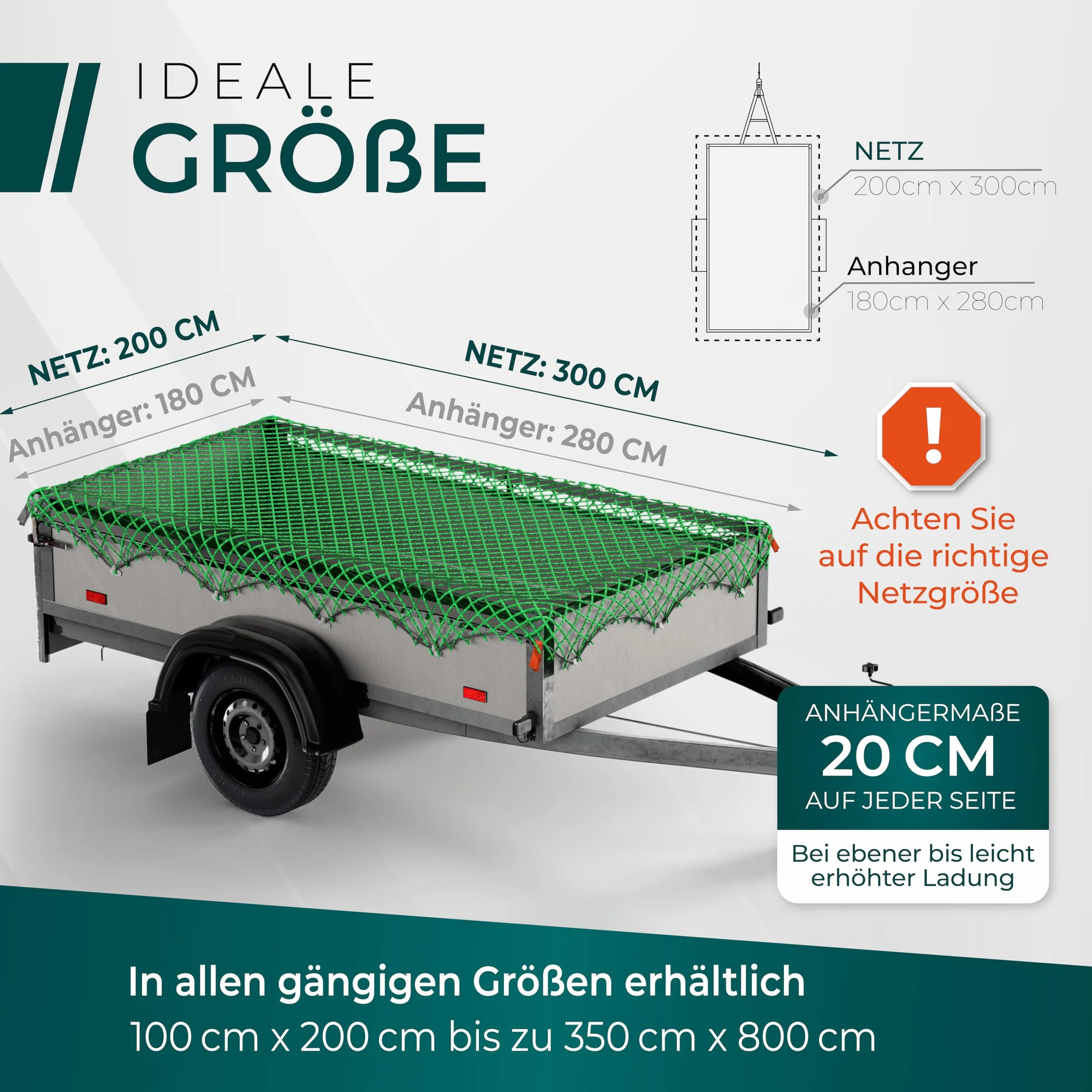 CargoVA Anhängernetz 2x3M [DEKRA Geprüft] - Ladungssicherungsnetz mit Gummiseil & Eckenmarkierung - Abdecknetz für Anhänger, Reißfest