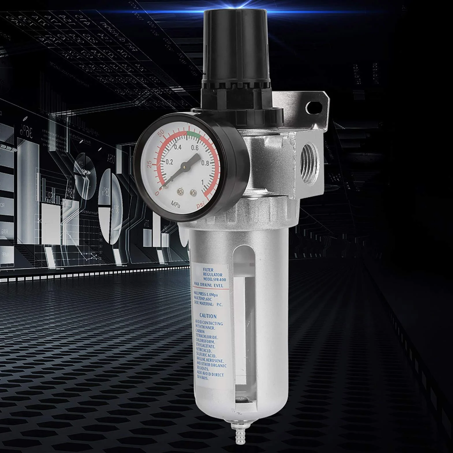 1/2 Zoll Druckluftfilter-Druckregler mit 0–150 Psi Manometer Hoch, Druckluft-Kombinationsfilter und -regler