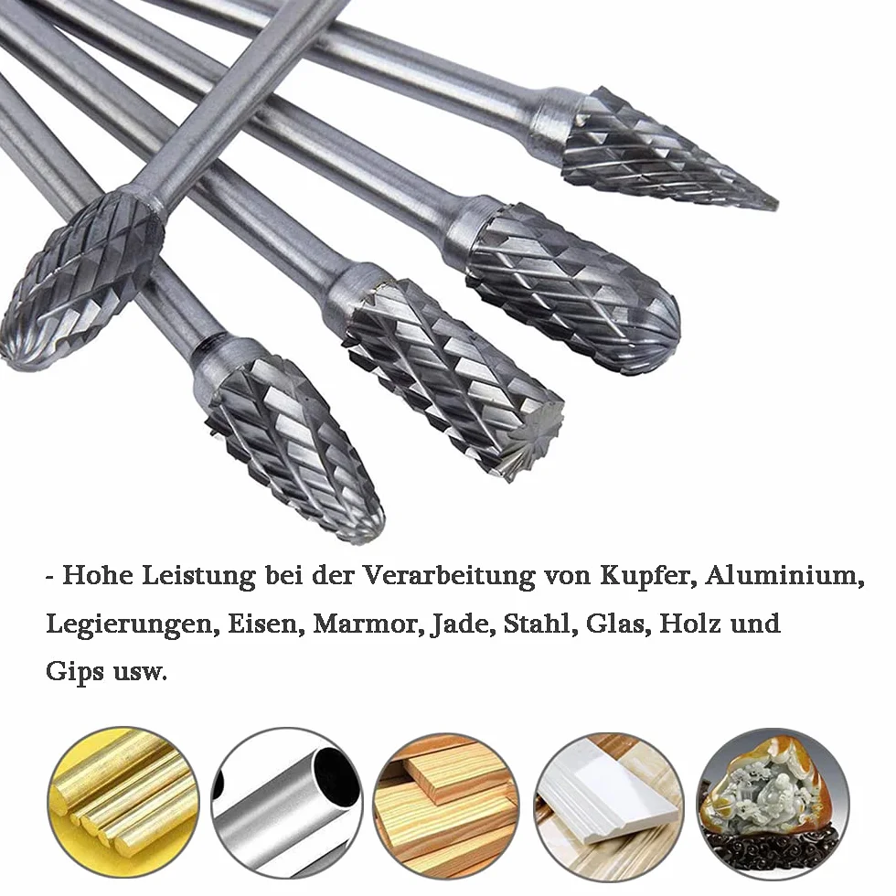 Mesee 10 Stück Rotary Burr Set, Wolframstahl Frässtifte, Raspel Set Hartmetall Frässtift Rotary Burr, Holzbearbeitung Schleifkopf Drehwerkzeug Wolframstahl Grinder für Schnitzen, Gravur, Bohren-100mm