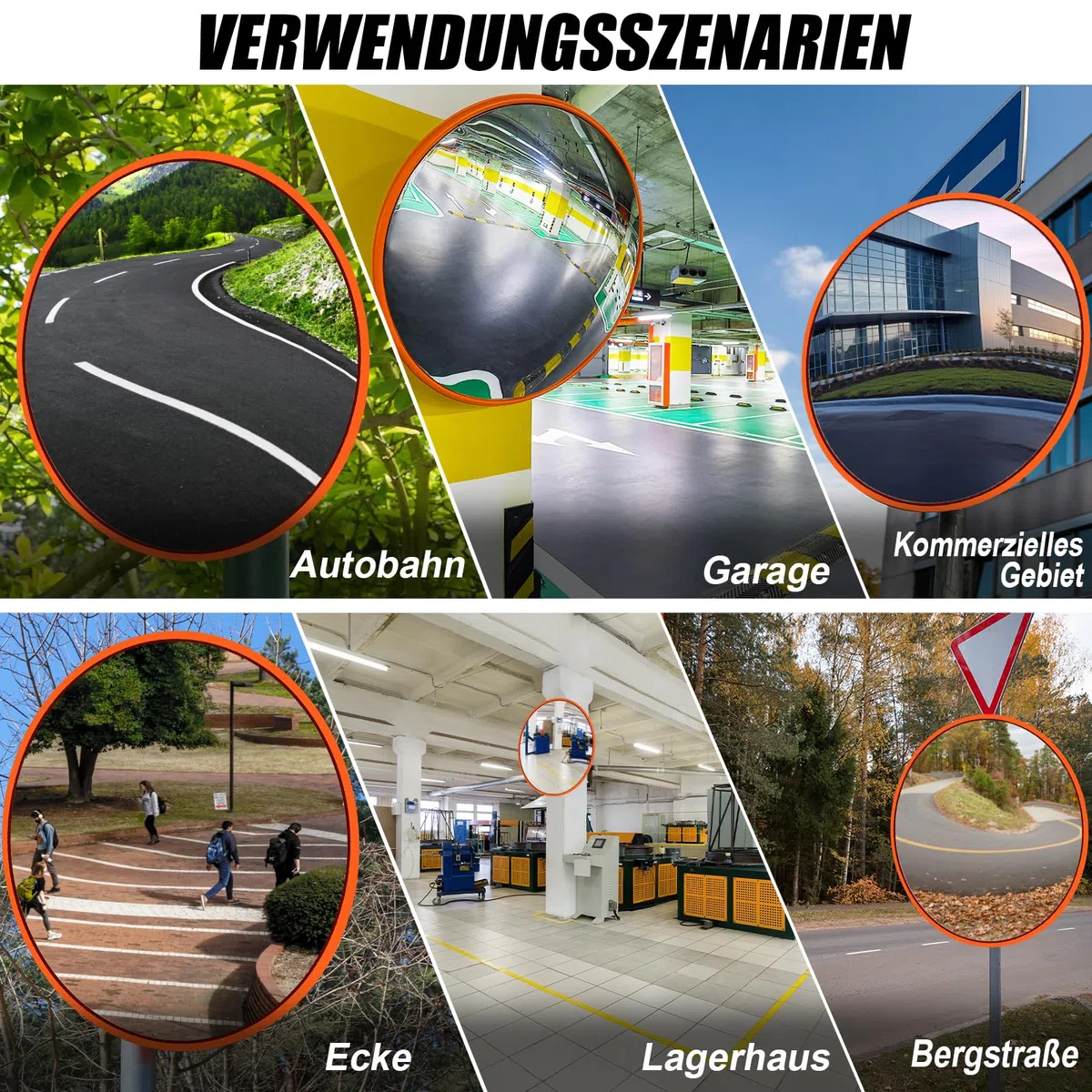 60 cm Extra Großer Verkehrsspiegel – Professioneller Konvexspiegel für Innen & Außen – Breites 130° Panorama-Sichtfeld für Höfe, Lagerhallen & Parkplätze