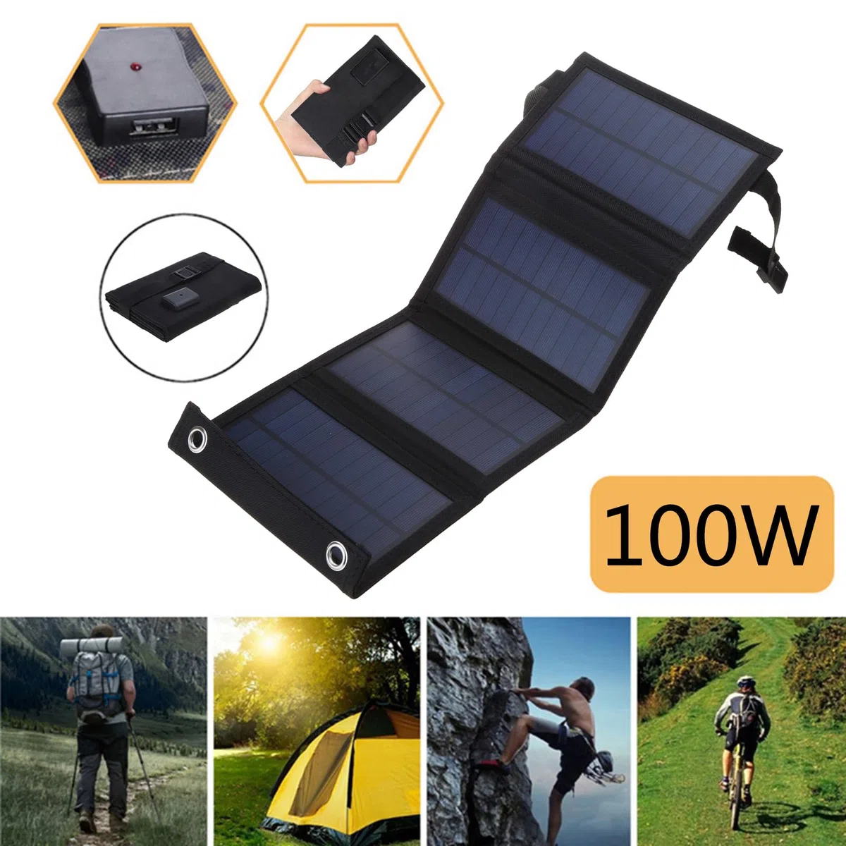 Faltbare USB-Solarmodulzelle, 100 W, tragbar, zusammenklappbar, für den Außenbereich