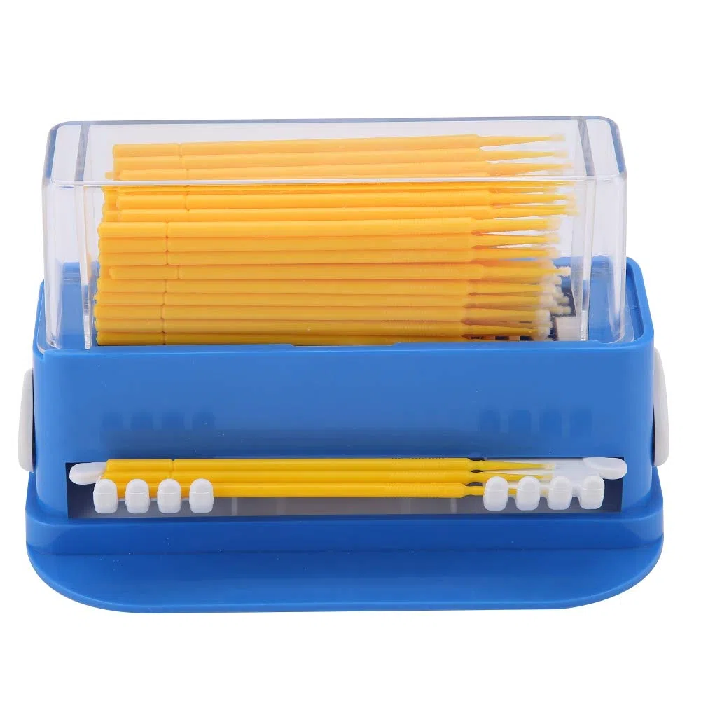 Oral Micro Applicator Pinsel | Biegbare Tipps für eine genaue Anwendung | Einweg & nachhaltig | 3 Farben (grün/gelb/weiß) | 100 - Pack mit handlichem Behälter (Medium yellow medicine stick)