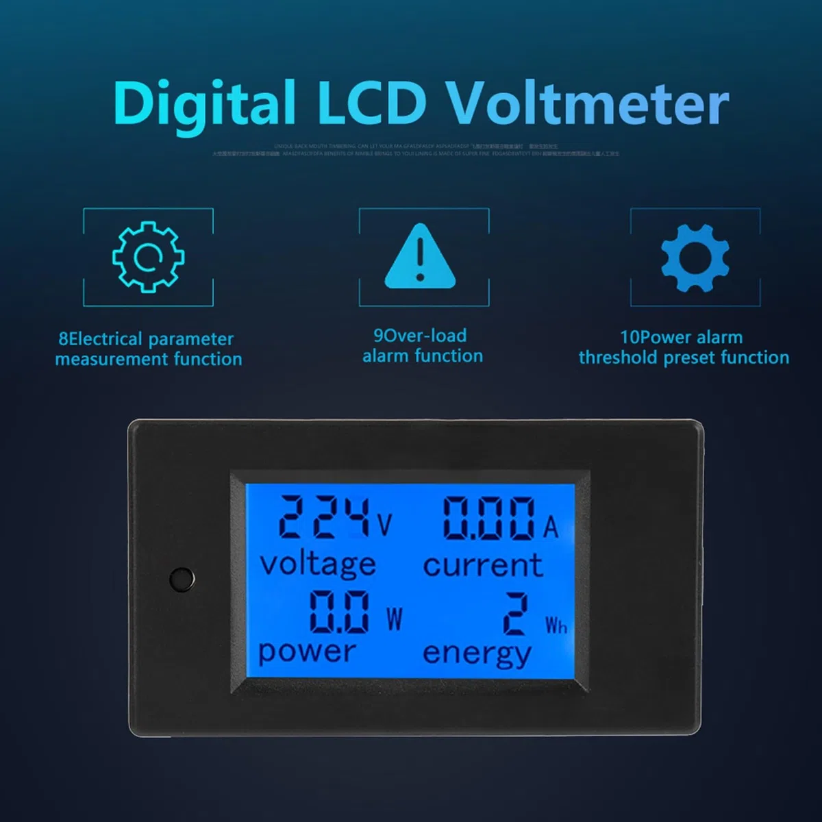 Akozon Peacefair PZEM-021 AC-Spannungs- und Strom-Digitalmessgerät mit LCD-Display – Misst Strom, Energie und Mehr – 20 A, AC 80–260 V – Überlastalarm und Hintergrundbeleuchtungsfunktionen