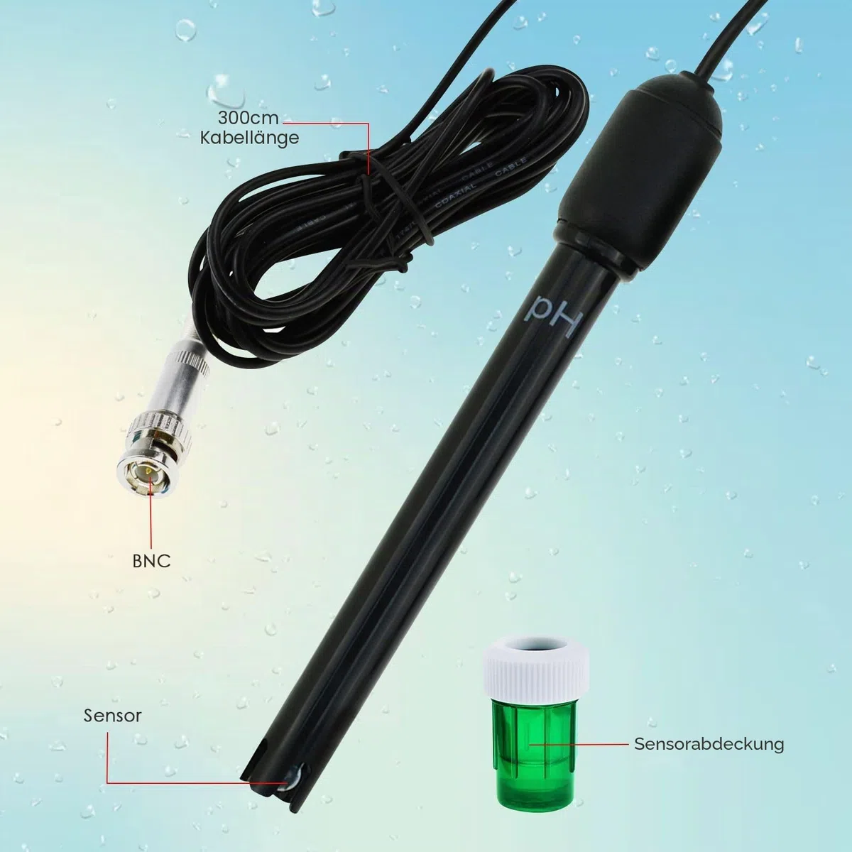 Lange Karosserie pH Elektrode mit BNC Steckdose Sonde 300cm Kabel 0-14pH für pH Meter, pH Regler pH Gerät Wirtschaftlich Sensor