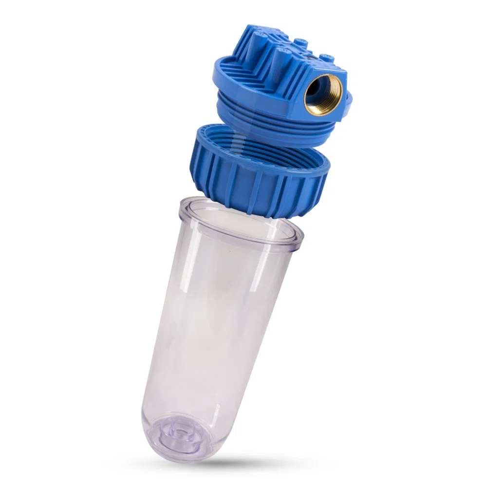 PureOne Classic Single Wasser Filtergehäuse 10 Zoll mit 1", 3/4" oder 1/2" Innengewinde Anschluss. Leergehäuse für 10 Zoll Wasserfilter. Brunnenwasser, Zisterne, Hauswasserwerk. Inklusive Teflonband