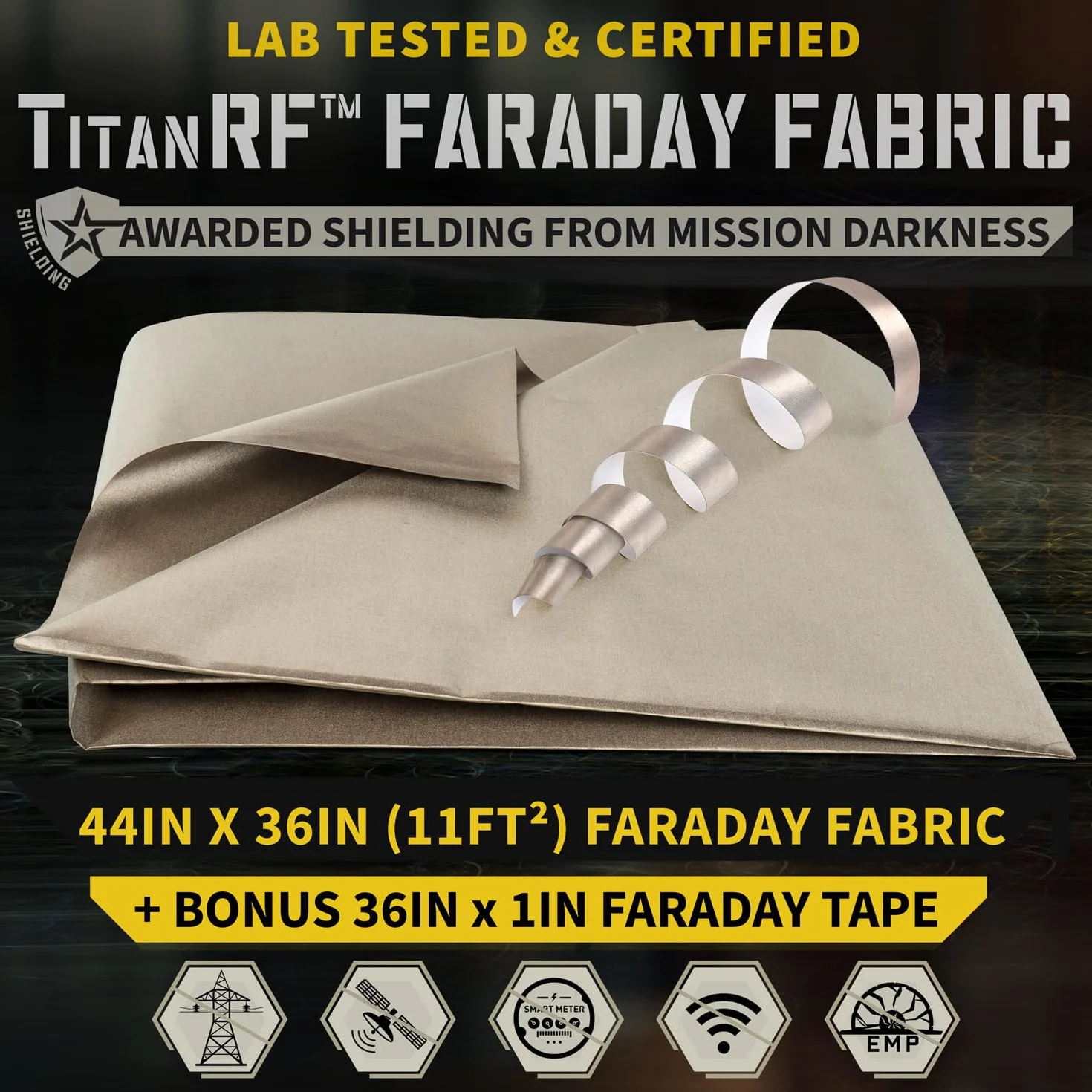TitanRF Faraday Fabric Kit enthält leitfähiges Gewebe in Militärqualität (111,76 cm x 91,44 cm) und Klebeband (111,76 cm x 2,54 cm). Schützt HF-Signale WiFi-Zelle Bluetooth RFID EMF-Strahlung.