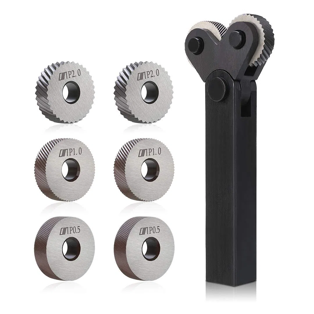 7tlg Rändelwerkzeug Set, 9SiCr Stahl, 0.5/1/2mm, Diagonal + Linear Rändelräder, für Drehbank Metallbearbeitung Anti-Rutsch